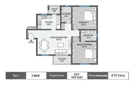 2 BHK 632 - 639 SqFt